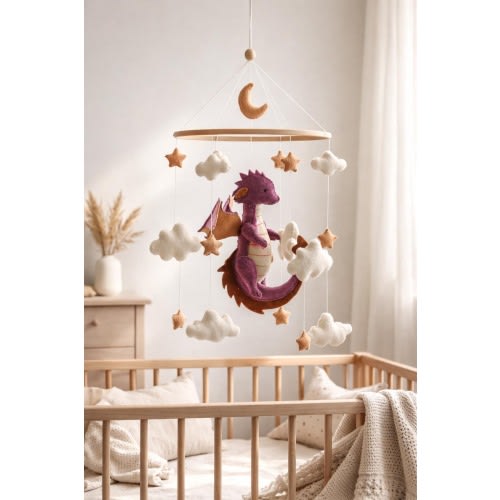 Dragon Baby Mobile, Dragon Crib Mobile, Fantasy Felt Nursery Mobile, Dragon Nursery Decor, Moon Star Mobile