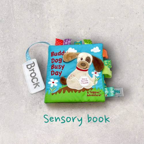 Personalized baby soft book, sensory toys cloth book, 1st birthday gifts, Puppy dog baby monogrammed interactive toy for baby