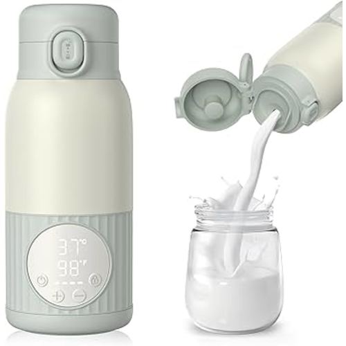 Portable Bottle Warmer for Breast Milk,Formula or Water 13oz Large Capacity,100W Power Fast Warming & Precise Temp Control Baby Milk Warmer for Travel