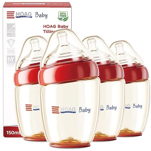 Anti-Colic Baby Bottles, 4Pack 5oz PPSU Natural Slow Flow Baby Bottle with Breast-Like Nipple, Wide Neck BPA Free Baby Bottles for Babies, with 2 Small Flow and 2 Medium Nipples