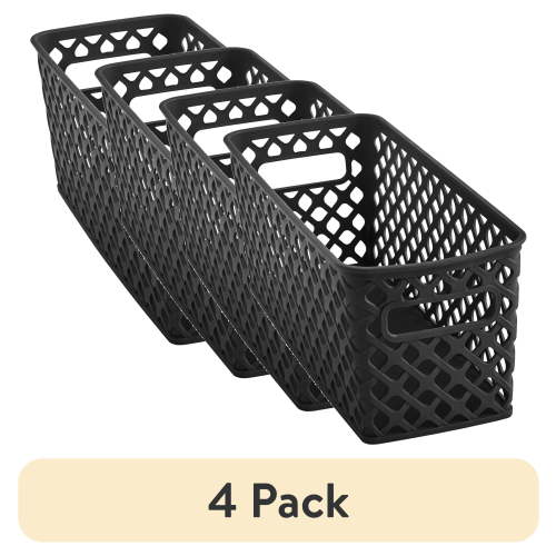 (4 pack) Mainstays Small Long Black Decorative Storage Basket