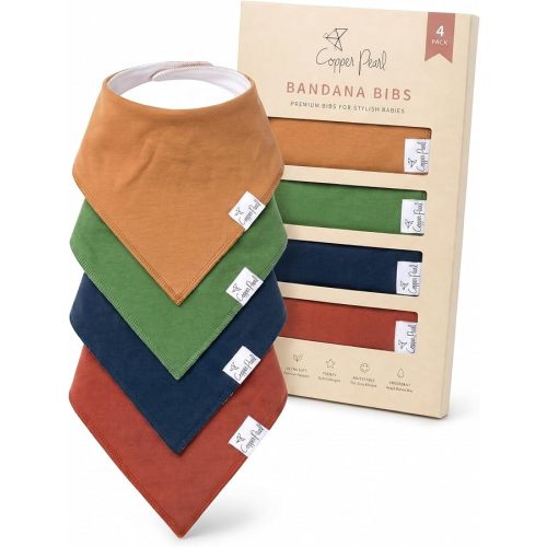Copper Pearl Baby Bibs 4 Pack, Bandana Drool Bibs for Baby Girl & Boy, Soft Cotton Bibs for Drooling and Teething