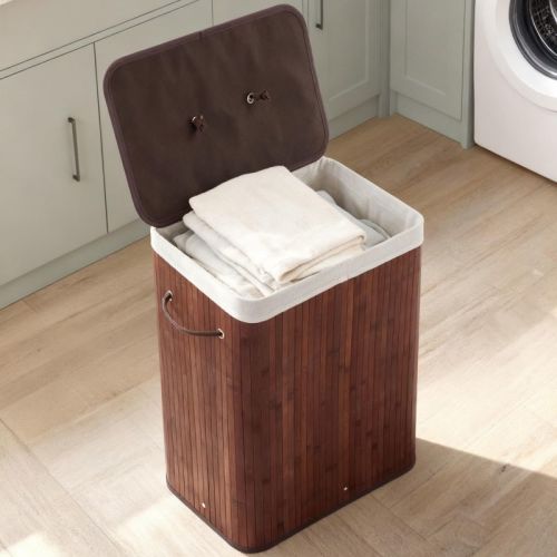 Bamboo Laundry Hamper Large 106L with Removable 4-Section Liner, Foldable Storage Basket with Lid and Handles for Bedroom, Laundry Room, Small Spaces