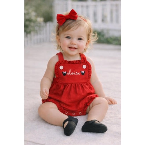 Little Mouse Ruffled Monogrammed Girls Sunsuit