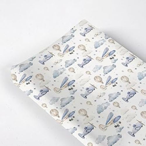 Plane Hot Air Balloon Transportation Pattern Baby Changing Pad Cover, Unisex Aircraft Clouds Stars Nursery Diaper Changing Table Pad Mat Sheet for Boys Girls-16x32