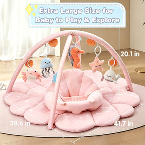 Baby Gym Playmat,Tummy Time Mat,Sit &Play Activity Mat with 6 Detachable Toys,Washable Baby Mat & Toys,Baby Gift for 0-18 Months,Pink | Wayfair