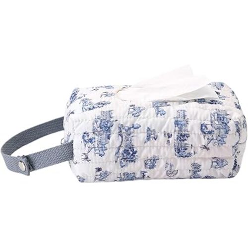 Quilted Baby Wipe Holder Floral Wipe Pouch Portable Mommy Bag with Lanyard for Car, Stroller