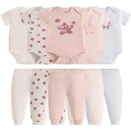 Baby Newborn Layette 10-Piece Sets Cotton Bodysuits Pants Sets for Baby Boys Girls Toddler Unisex Baby Gift Set