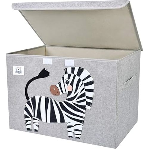 CLCROBD Foldable Large Kids Toy Chest with Flip-Top Lid, Collapsible Fabric Animal Toy Storage Organizer/Bin/Box/Basket/Trunk for Toddler, Children and Baby Nursery (Zebra)
