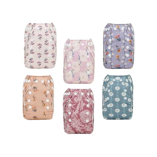 ALVABABY Baby Pocket Newborn for Less Than 12pounds Baby Snaps Cloth Diapers Nappy 6pcs with 12 Inserts 6SVB130