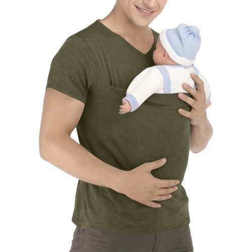 Domuza Men's Kangaroo Baby Carrier Shirt Funny Skin To Skin Short Sleeve V Neck Tee Shirts Summer 2026 Stylish Comfort Novelty Blouses with Pocket Army Green 2XL