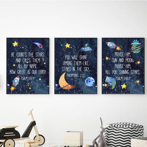 Outer Space Printable Wall Art with Bible Verses, Digital Download, Outer Space Decor, Space Prints, Space Nursery Decor for Kids