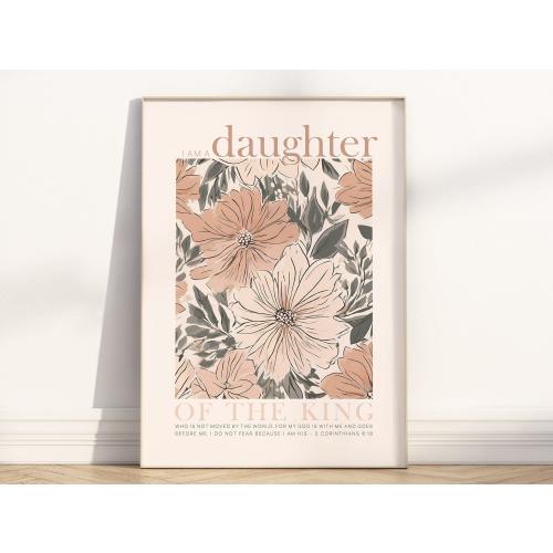 I am a daughter of the king Bible Verse poster/canvas wall art, Boho Christian 2 Corinthians 6:18 Scripture Quote baby girl nursery artwork