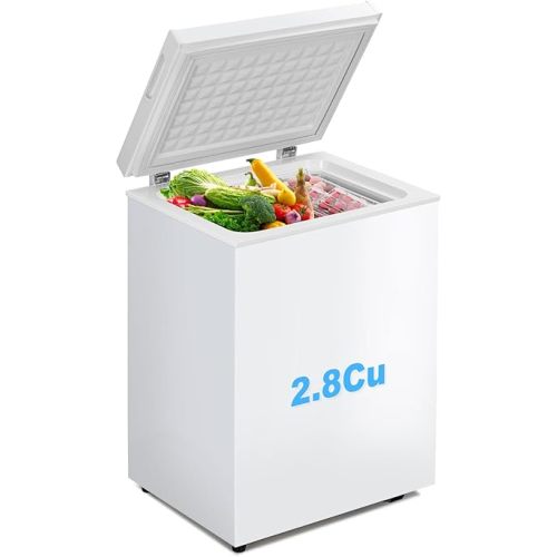 2.8 Cu.Ft Chest Freezer with 7 Temperature Settings, Quiet Compact Deep Freezer with Removable Basket, Mini Freestanding Freezer for Apartment, Kitchen, RV, Office or Restaurant Use