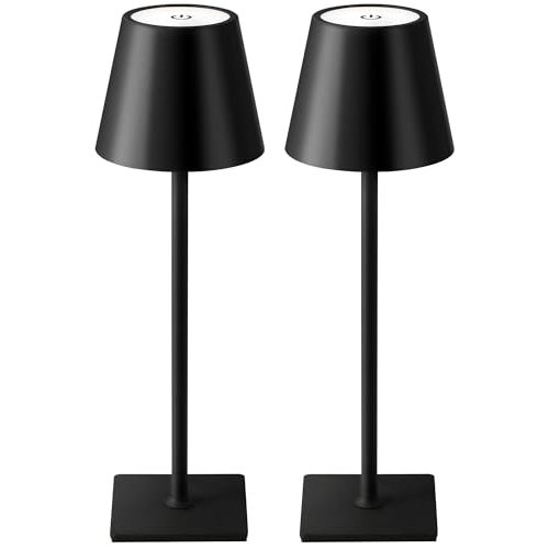 KDG 2 Pack Cordless Black Table Lamps, Rechargeable Portable LED Desk Lamps | 5000mAh Battery Operated 3 Color Stepless Dimming Up for Restaurant, Bedroom, Outdoor Party, Camping, Coffee Shop, Nightlight
