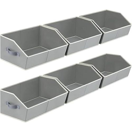 Homsorout Large Storage Bins Baskets - 6 Pack Closet Storage Cubes, Fabric Baskets for Organizing, Cube Organizer Bins with Handles, Foldable Boxes for Clothes, Towels, Grey