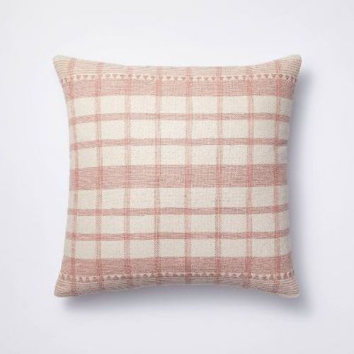 Square Woven Plaid Decorative Throw Pillow Mauve/Light Beige - Threshold™ designed with Studio McGee: Cotton Dobby, Indoor Use, Hidden Zipper