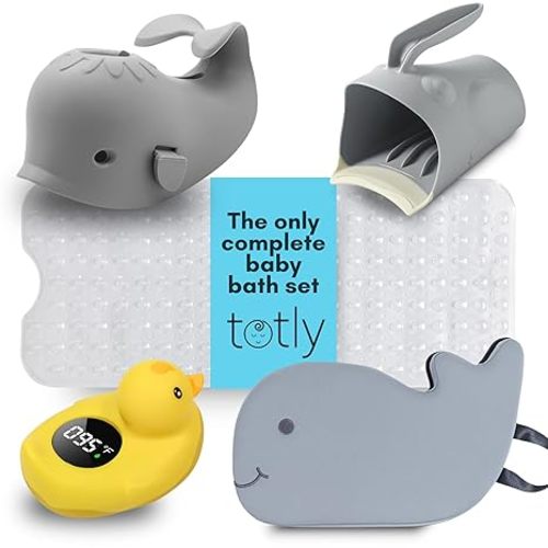 6pcs Bath Kneeler and Elbow Rest pad Set - Complete Bathtime Kit with 2 Cushions, Rinse Cup, Spout Cover, Thermometer & Non-Slip Mat