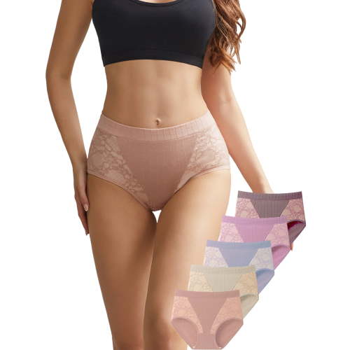 GaaiKei Women's High Waisted Underwear Cotton Full Coverage Postpartum Briefs 5 Pack, Size 7