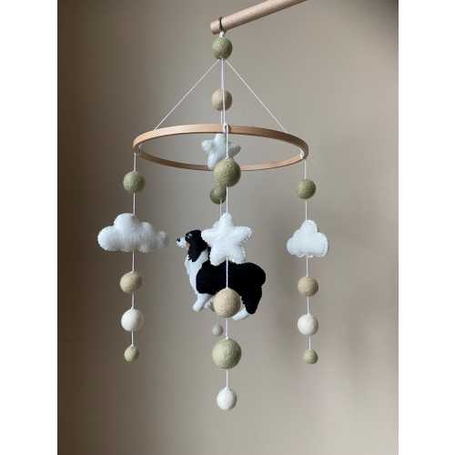 Dog Baby Mobile, Australian Shepherd Crib Mobile, Felt Puppy Nursery Decor, Neutral Baby Mobile, Dog Nursery, Baby Shower Gift
