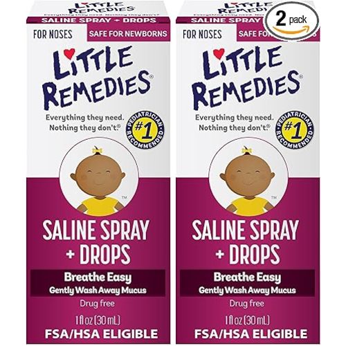 Little Remedies Sterile Baby Saline Nasal Spray and Drops, Safe for Newborns to Relieve Stuffy and Dry Noses, 1 Fl Oz (Pack of 2)