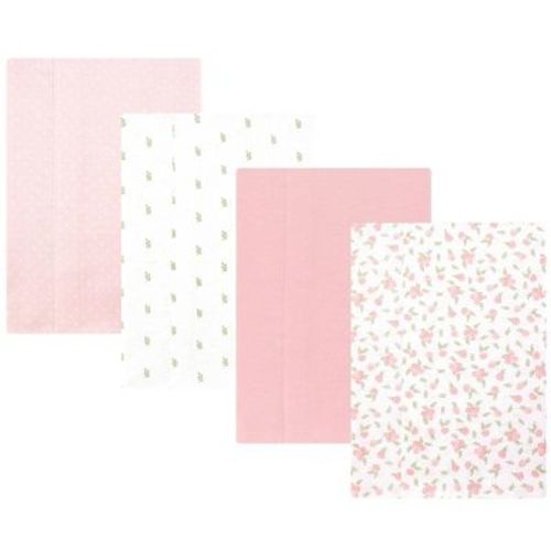 Hudson Baby Girl Cotton Poly Flannel Burp Cloths 4-Pack, Tiny Rose, One Size