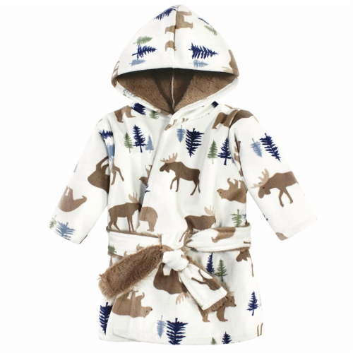 Hudson Baby Infant Boy Mink with Faux Fur Lining Pool and Beach Robe Cover-ups, Moose Bear, 0-6 Months