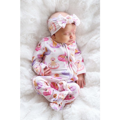 Ruffle Zipper Footie | Poolside Pups Pink