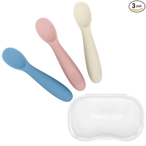 WeeSprout Baby Spoons for Self Feeding 6 Months+, 3 Pack + Carrying Case