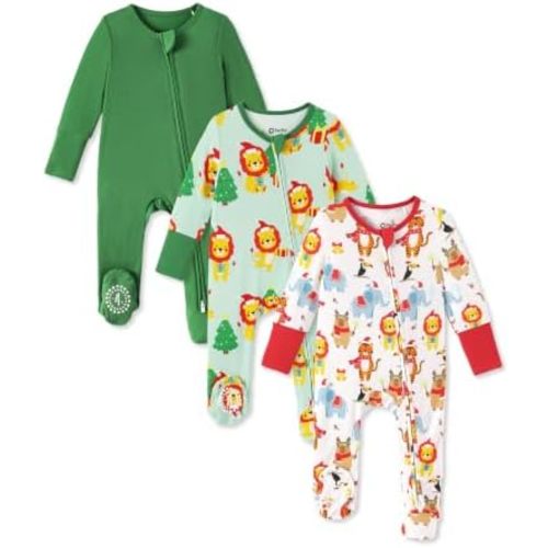 PATPAT 3 Pack Bamboo Viscose Baby Footed Pajamas with Anti-Grips, NB-2T