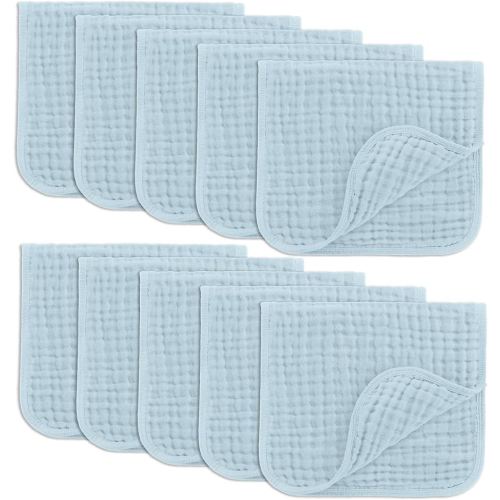 Comfy Cubs Muslin Burp Cloths 20" x 10", Pack of 10 - Large, 6-Layer, Ultra Absorbent 100% Cotton for Baby Drool and Messes - Soft, Safe & Gentle Baby Burp Cloths for Boys & Girls - Sky Blue