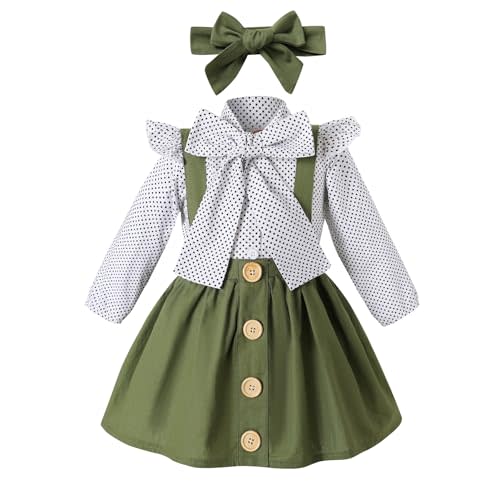 YOUNGER TREE Toddler Girl Outfits 1-4 T Long Sleeve Shirt Overall Skirt Headband Set School Uniform Dress