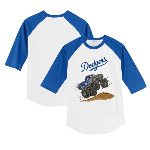 Los Angeles Dodgers Tiny Turnip Toddler Monster Truck 3/4-Sleeve Raglan T-Shirt - White/Royal