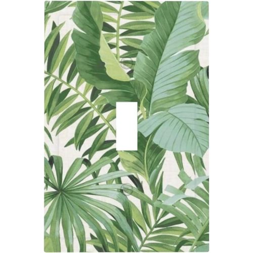 Green Tropical Palm Leaves Decorative Single Toggle Decorator Light Switch Cover Plate 1-Gang Summer Nature Hawaiian Plant Greenery Banana Leaf Electrical Receptacle Face Outlet Plug Wall Plate Cover