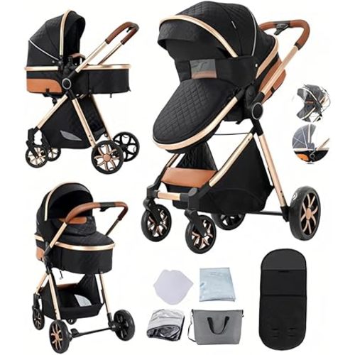 2 in 1 Baby Stroller with Bassinet Mode, Reversible Infant Pram, One-Click Folding, Newborn Travel Stroller, Convertible Toddler Standard Pram Carriage (X2US-BG)