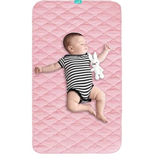 Waterproof Crib Mattress Protector Pad Cover 28" x 52", Anti Slip & Absorbent Waterproof Bed Pads for Standard Crib/Toddler Bed Quilted Machine Washable (Quilted Improved Thickness) Pink