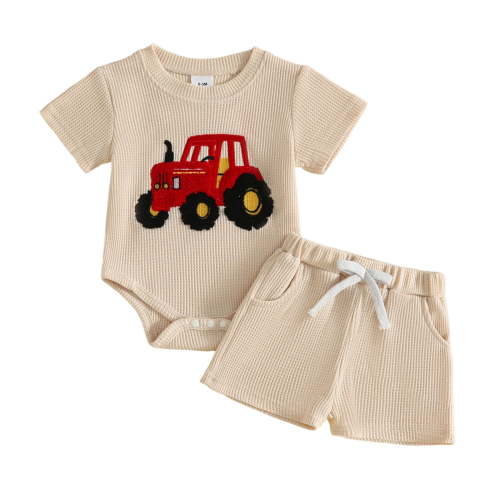 Akiihool Two Piece Short Sets Baby Boy Summer Clothes Short Sleeve T-Shirt Tops Short Two Piece Solid Outfit Set (Beige,3-6 Months)