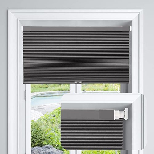 LazBlinds Cordless Cellular Shades, No Tools No Drill Blackout Honeycomb Shades Pleated Blinds for Windows, 31" W x 64" H, Midnight Black