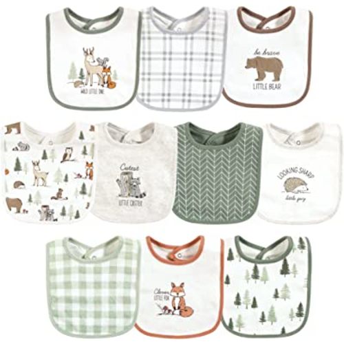 Hudson Baby Unisex Baby Cotton Bibs, Forest Animals, One Size