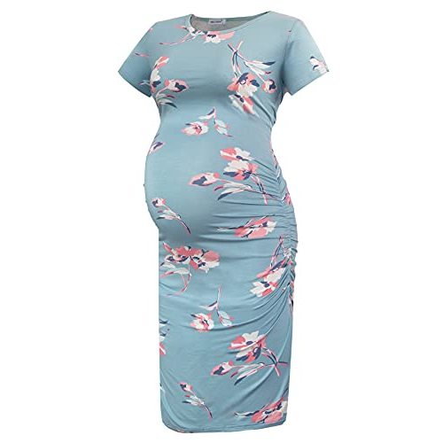 Smallshow Women's Short Sleeve Maternity Dress Ruched Pregnancy Clothes