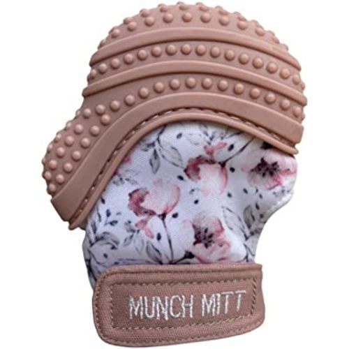 Malarkey Kids Baby Teething Mitten, Munch Mitt Baby Chew Toy - Protects Hands from Chewing & Saliva, Heals Aching Gums, Promotes Sound & Visual Stimulation for Babies Up to 1-Year-Old (Spring Flower)