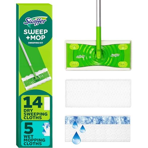Swiffer Sweeper 2-in-1 Mops for Floor Cleaning, Dry and Wet Multi Surface Floor Cleaner, Sweeping and Mopping Starter Kit, Includes 1 Mop + 19 Refills, 20 Piece Set