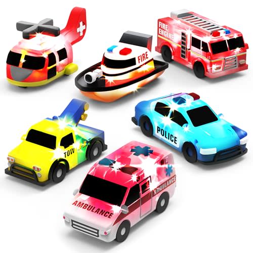 Tub Works Emergency Cars Light Up Bath Toys, 6 Pack | Water-Activated Light Up Toys Flash & Change Color | Soft, Squeezable Baby & Toddler Bath Toys | Sensory Toys with Bath Lights for Kids Bath