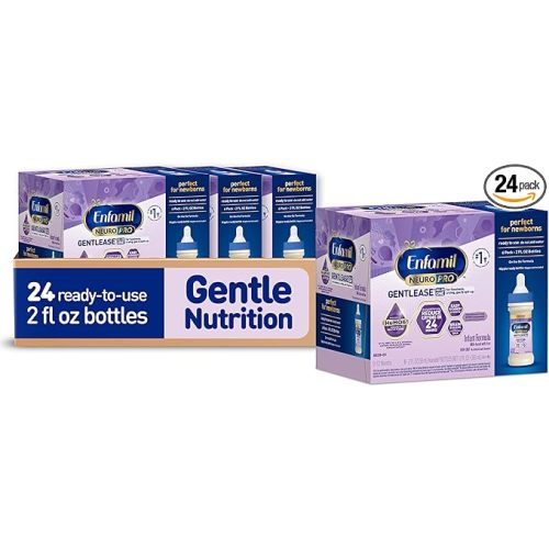 Enfamil NeuroPro Gentlease Ready-to-Feed with Smaller Proteins for Easy Digestion,Brain Supporting DHA, HuMO6* Blend, Baby Formula for easing Fussiness, Gas, Spit-up in 24hrs, 2 Fl Oz (6 ct), 4 Pack