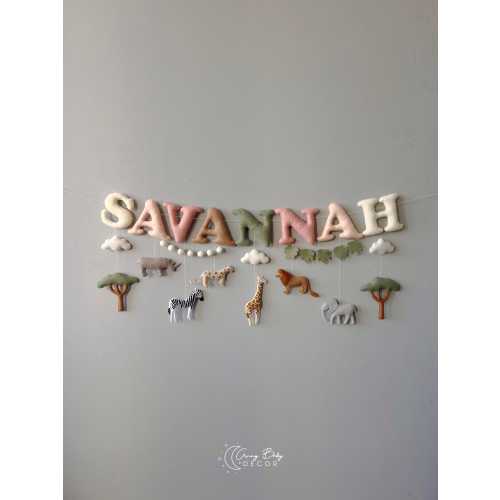 Custom Felt Jungle Name Banner: Safari Nursery Decor, Animal Garland