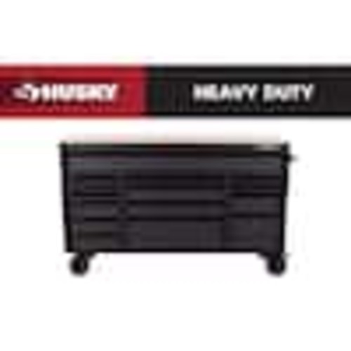 Husky Heavy Duty 61 in. W x 22 in. D 15-Drawer Matte Black Mobile Workbench Cabinet with Solid Wood Top H61MWC15HD-TL