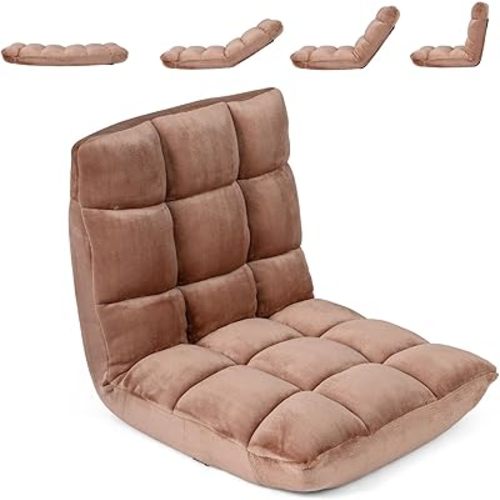 COSTWAY Floor Chair, Video Gaming Chairs with Back Support, Adjustable 14-Position, Alloy Steel Frame, Lazy Sofa Lounge Recliner for Adults Kids (Tan)