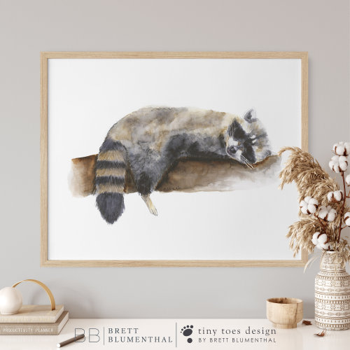 Baby Raccoon Print, Woodland Nursery Art, Sleeping Raccoon, Woodland Animal Print, Baby Girl Decor, Baby Boy Art, Baby Gift