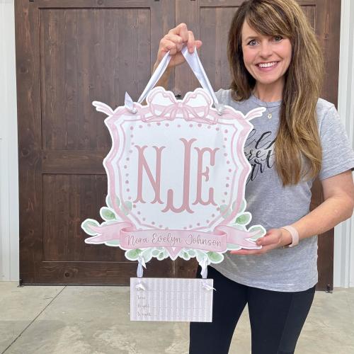Baby Boy Hospital Door Hanger - Baby Name Sign - Birth Announcement Sign - Birth Stat Sign -  Blue Bow Monogram Crest