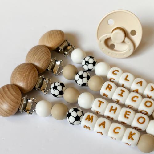 Personalized Soccer Pacifier Clip • Add Newborn Baby Boy or Girl Name • Custom Baby Shower + New Soccer Mom Gift